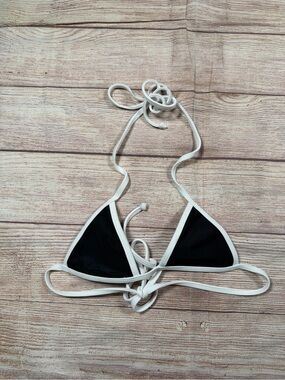 Tinye Classic Black Triangle Bikini Top with White Trim